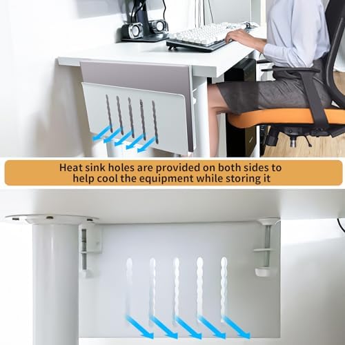 Desk Side Storage, Under Desk Storage, No Drill Steel Hanging Desk Organizer, Laptop Holder, Table Hanging Storages Holder for Office & Home (White) - Image 6