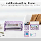 EasyPAG Desk Organizers and Accessories 5 Pieces Office Supplies Set - 2 Tier Paper Tray, Pencil Organizer for Desk, Mail Sorter Countertop, Business Card Holder and Sticky Note Holder, Purple - Image 2