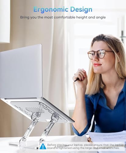 Lpoake 2 Pack Acrylic Laptop Stand for Desk, Adjustable Ergonomic Laptop Riser, Portable Foldable Computer Stand, Compatible with 10 to 15.6 Inches Notebook and MacBook, Clear - Image 2