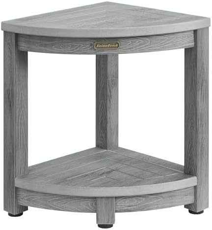 Waterproof Shower Bench for Inside Shower, Gray HDPS Corner Shower Stool for Shaving Legs, Poly Lumber Shower Foot Seat, Plastic Bathroom Shower Bench Seat with Storage Shelf, Non-Slip/No-Maintenance by KaimuBench