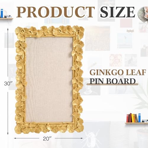 Wonderjune Linen Display Pinboard, Ginkgo Leaf, 30'' X 20'', Leaf Gold - Image 3