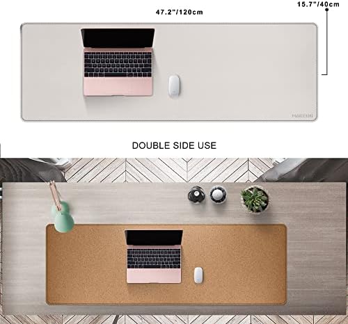 MAIDERN 47.2" x 15.7" Cork & Leather Desk Pad, Large XXL Mat, Full Mouse Pad, Dual Sided Protector for Gaming Home Office (Cream) - Image 2