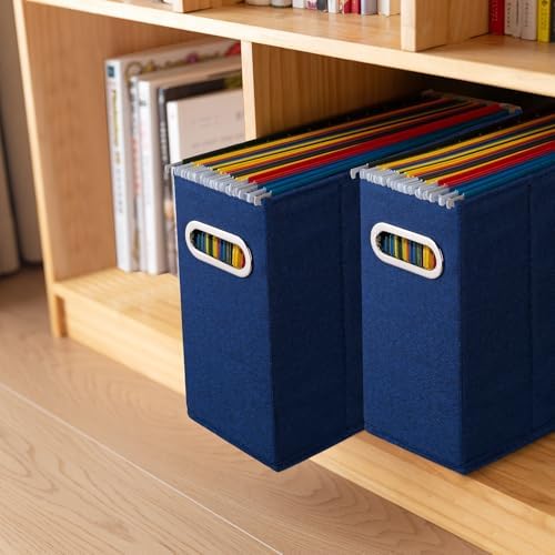 4 Packs Letter Size File Organizer, File Folders Organizer, Fabric Storage Box, Collapsible Paper Organizer with Metal Handle, Smooth PVC Rails, Only Box (Blue) - Image 7