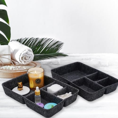 Welaxy 2pc Felt Tray Charcoal Drawer Organizer bin 4 Compartments divider - Image 2