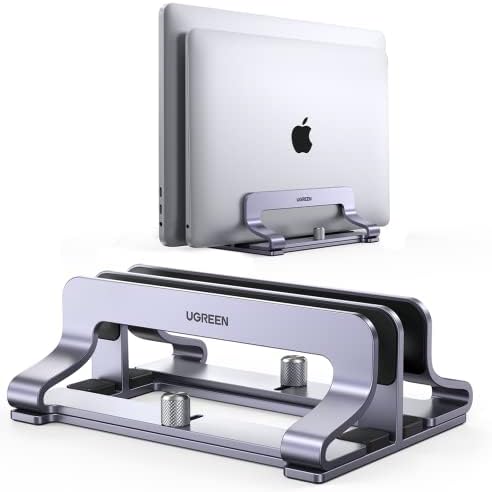 UGREEN 2-Slot Vertical Laptop Stand Holder Desk Compatible with MacBook Pro Air Laptop Stand Desktop Adjustable, Lenovo Ideapad, Surface Book, HP Notebook, Dell Chromebook Up to 17.3 Inch, Space Gray by UGREEN