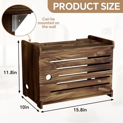 Wooden WiFi Router Storage Box Hider Shelf, Decorative Projector Box Hider Rack Countertop, for Cable, Modem, Internet, Router Power Cover Storage Organizer Cabinet Wall Mounted, Brown - Image 3