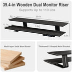 Dual Monitor Stand Riser for Large Office Desk Organization, Black - Image 2