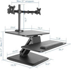 Mount-It! Standing Desk Converter, Stand Up Desk Riser with Dual Monitor Mount, Adjustable Workstation in Black, Top Platform 23" Wide, Keyboard Mouse Tray 27" Wide, Raises 5" to 17" Tall - Image 2
