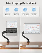 MOUNTUP Laptop Stand for Desk, Adjustable Aluminum Laptops Arm Mount for 14-17 Inch Notebook & 32" Monitor, Laptops Arm for Desk Support for 2.2-19.8lbs, 2-in-1 Laptop Desk Mount with Clamp/Grommet - Image 2