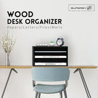 3 Tier Wood Desk Organizer, Mail Sorter and Paper Organizer for Desk, Black - Image 2