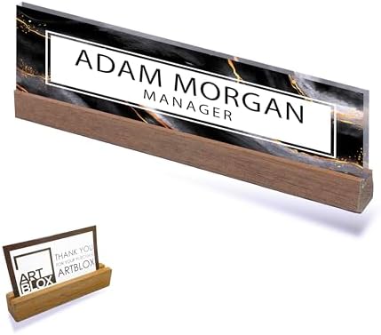 ARTBLOX Personalized Acrylic Name Plate, Black Gold Marble, Card Holder - Image 2