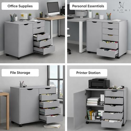 Naomi Home Amy 5-Drawer Rolling Office File Cabinet - Gray - Image 7