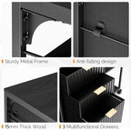 VINGLI 3 Drawer Mobile File Cabinet Printer Stand, Fluted Filing Cabinet with Open Storage Shelves Adjustable, Rolling Lateral Fabric Filing Cabinet for Home Office, Fits Letter Size, Black - Image 7