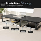 Mount-It! 39" Extra Long Dual Monitor Stand Riser – Ergonomic Desk Organizer for 2 Monitors, Laptop, TV, or Printer – Heavy-Duty Steel & Wood Desktop Shelf with Storage – Supports 44 Lbs – Black - Image 5