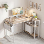 TIQLAB L Shaped Computer Desk with Power Outlets, 47 Inch Small Corner Desk with Reversible Shelves, Gaming Desk Computer Table Study Writing Table for Home Office Bedroom Small Space, Maple - Image 2