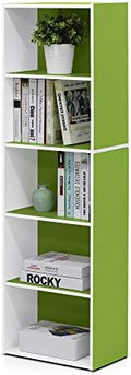 Furinno LUDER Book Shelf, 5-Tier Bookshelf, Bookcase with Open Shelves, 9.4 x 15.8 x 52, Easy Assembly, for Living Room, Bedroom, Home Office, White/Green by Furinno-FitsYourSpaceFitsYourBudget