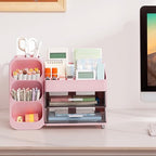 HBlife Desk Organizer with Pen Pencil Holder for Desk, Pen Organizer with 2 Drawers, Desk Organizers and Accessories with 4 Compartments, Desktop Storage for Office Home School Art Supplies, Pink - Image 3