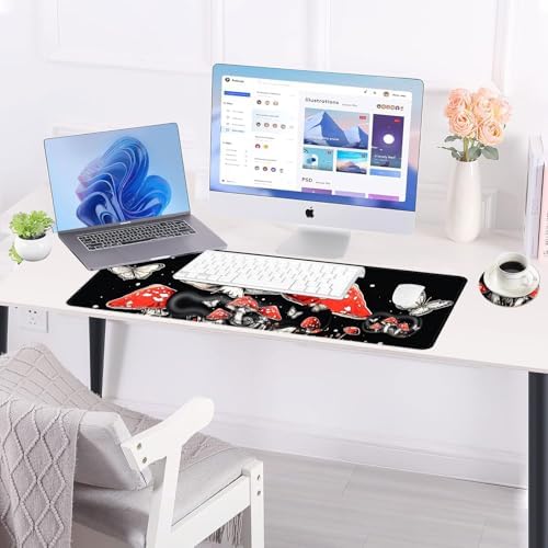 Large Keyboard Mouse Pad Set, Extended Mouse Pad+Keyboard Wrist Rest Support, Memory Foam Ergonomic Easy Typing, 4Pcs (31.5×11.8 in) Desk Pad Set for Office Home,Mushrooms and Butterflies - Image 3