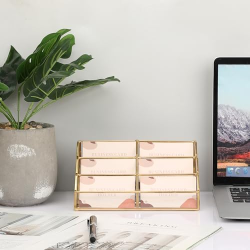 Hipiwe Gold Glass Business Card Holder for Desk, 6-Slot Can Holds 400 Cards - Image 4
