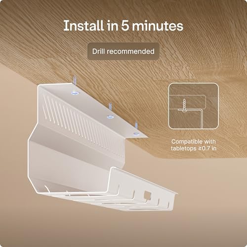 Desktronic Cable Duct Desk White Set of 2 - Stainless Steel Cable Management Desk Cable Duct with 5 Cable Cut-Outs - Easy to Install Cable Organiser - Cable Holder - Image 7
