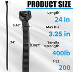 Reallnaive 500 Pcs 24 Inch Zip Ties Heavy Duty Black 400 Lbs - Image 2