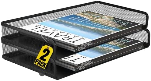 1InTheOffice Side Load Letter Tray Stackable, Black Mesh Tray Legal Size, "2 Pack" by 1InTheOffice