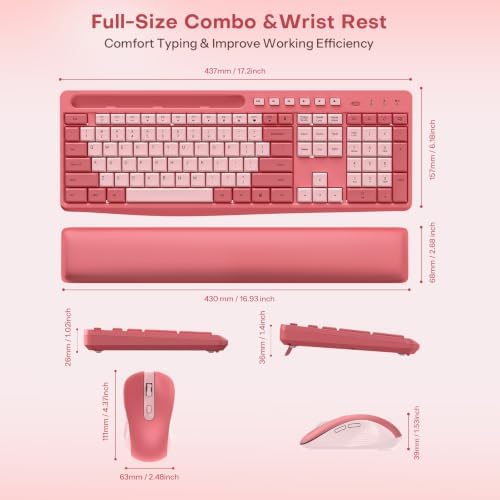 Pink Wireless Keyboard and Mouse Combo with Soft Wrist Rest & Phone Holder - Image 7