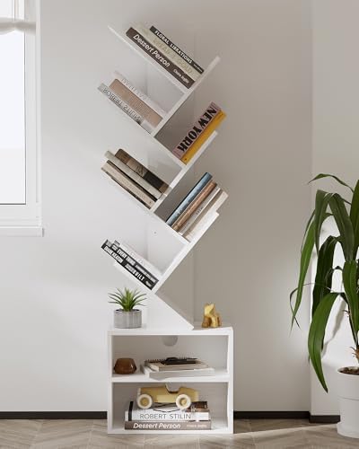SUNMORY 6 Tier Tree Bookshelf, Tall Small Bookcase with Storage Cabinet - Image 7