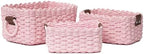 Woven Paper Rope Wicker Basket for Organizing(Set of 3,Pink) by QingtuHome