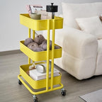 3 Tier Rolling Cart Metal Heavy Duty Utility Cart with Silent Caster Lockable Wheel Multi-Functional Organization Carts Storage Trolley with Mesh Shelves for Office Kitchen Living Room Yellow - Image 7