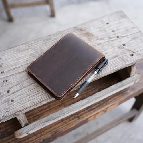 JJNUSA Genuine Leather Notepad Cover For Mini Pocket Notebook 4" X 6", Leather Cover For Rite In The Rain Top-Spiral Notebook,Travel Index Cards 4 x 6 / 4" x 6" Cover Holder Jotter brown - Image 3
