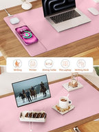 Mouse Pad with 15W Wireless Charging, XXL Large Leather Desk Mat, Pink - Image 6