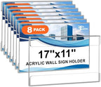 EHWINE Acrylic Sign Holder 11 x 17 Wall Mount with Tape, Horizontal, 8 Pack by EHWINE