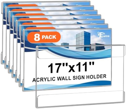 EHWINE Acrylic Sign Holder 11 x 17 Wall Mount with Tape, Horizontal, 8 Pack by EHWINE