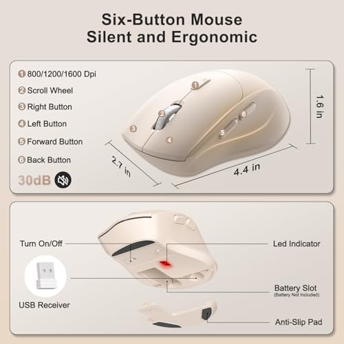 Wireless Keyboard and Mouse Combo, 2.4G Ergonomic Wave Keys(Milk Tea-A) - Image 4