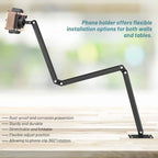 Wall Mount Phone Holder,Phone Holder for Desk Bed,3-Stage Aluminium iPhone Stand,Foldable Extendable Arms Heavy Duty Drilling Base,Compatible with 3.5~7.5" iPhone/HTC/LG/Huawei/Galaxy/Smartphones - Image 6