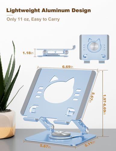 Aoviho Rotating Tablet Stand for Desk - [Adjustable] Drawing Stand for iPad, Portable Aluminum Desktop Holder, Compatible with 4.7–12.9 inch Devices, (Sky Blue) - Image 3