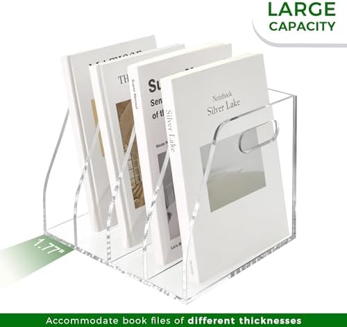 Clear Acrylic Magazine File Holder with Handles, 4-Slot Heavy-Duty Desk Organizer, Vertical Document Sorter & Book Rack for Office, Home & Classroom, Thick 5mm Tabletop Storage, 7.1x8.1x6.3 in - Image 6