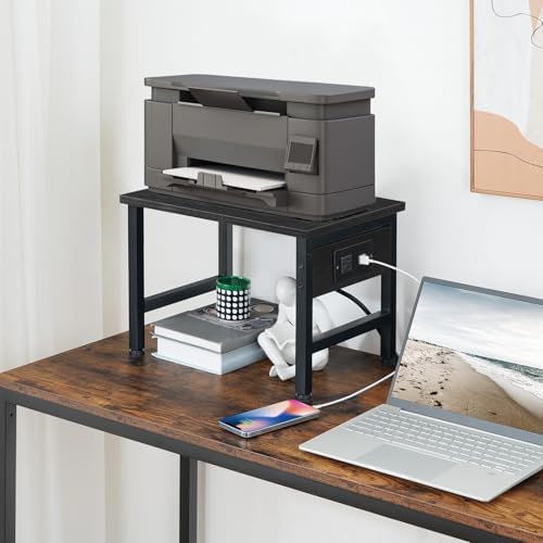 HOOBRO Printer Stand for Desk, Desktop Printer Stand with Charging Station, Small Printer Table with Storage Hook, Under Desk Printer Cart, File Rack for Home Office, Black BB01UPS01 - Image 4