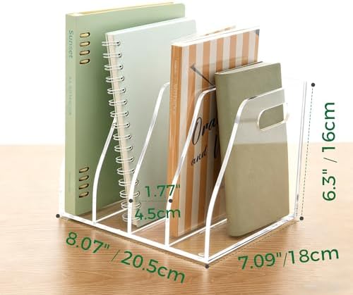 Clear Acrylic Magazine File Holder with Handles, 4-Slot Heavy-Duty Desk Organizer, Vertical Document Sorter & Book Rack for Office, Home & Classroom, Thick 5mm Tabletop Storage, 7.1x8.1x6.3 in - Image 2