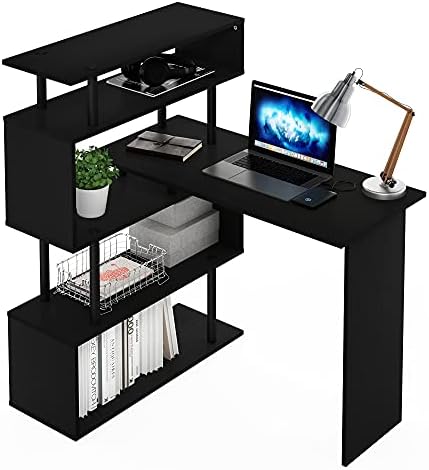 Furinno Classic Desk, 40" Wide L-Shape Gaming Desk, Computer Desk, Writing Desk with 5-Tier S-Shaped Side Shelves for Home Office, Study Room, Dorm, Bedroom, Americano - Image 4