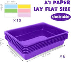 ShineMe 6 Pack Paper Trays for Classroom, Purple Plastic Book Bins with Colorful Labels, Stackable Letter Size Storage Tray, Desk Organizer Tray for Home, School and Office - Image 2