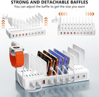 100W Charging Station for Multiple Devices, 10-Port USB Charging Dock Organizer with 10 Cables & Watch Stand, Adjustable Dividers Multi Charger Compatible with iPad/Tablet/iPhone/Android, White - Image 5