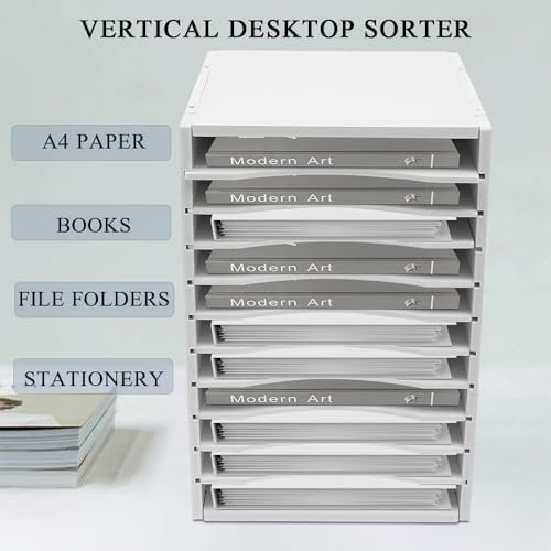 11 Slots Vertical Desktop Sorter, Mail Organizer Vertical File Organizer Adjustable Shelve Paper Sorter Organizer Document Storage Rack for Office School Home White - Image 2