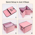 File Storage Box with Lid, 15.55x12.87x10.43 Inches, Foldable Organizer with Handles & Label Slot, for File Storage, Home, Office, and Closet Organization(2 Packs, Pink) - Image 5