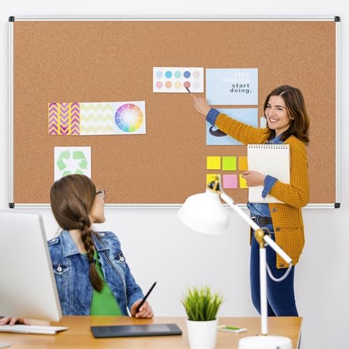 Extra Large Cork Bulletin Board 96" X 48", Silver Aluminum Framed 8'x4' Corkboard for Wall, Wall Mounted Notice Pin Board with 18 Push Pins for School, Home & Office - Image 2