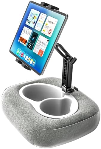 Pillow Tablet Holder Stand, 360°Adjustable Tablet Pillow Mount for Bed Lap Desk [Soft Skin-Friendly Fabric] fit for iPad, Galaxy Tab, Kindle, Fire, Phone, 4-13" (Detachable Washable, Gray) by YOOZ