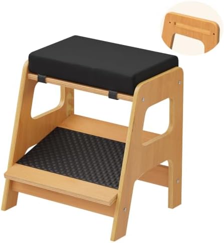 Upgraded Adjustable Wooden Double Step Desk Foot Rest with 3 Height Levels by WWMFS