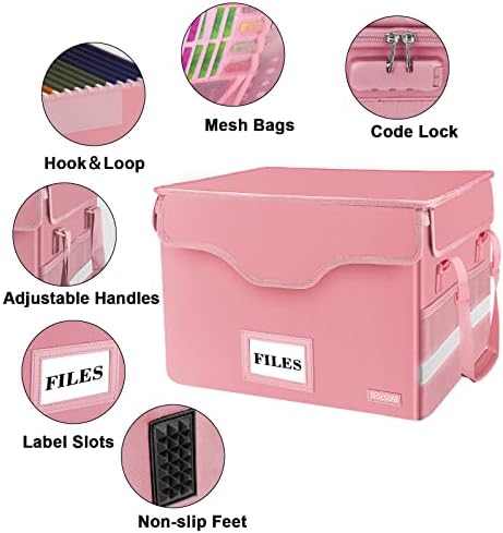 DocSafe Fireproof Document Box with Lock,File Storage Organizer with Pockets,Collapsible Portable File Box Home Office Safe Filing Cabinet with Handle for Hanging Letter/Legal Folders,Pink,2 Pack - Image 5