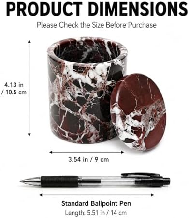 Purple Red Marble Round Pen Holder with Lid for Desk - Image 4